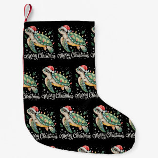 Turtle Santa Hat Merry Christmas Lights Xmas Small Christmas Stocking