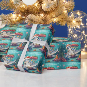 Turtle Santa Hat Under the Sea Christmas Party  Wrapping Paper