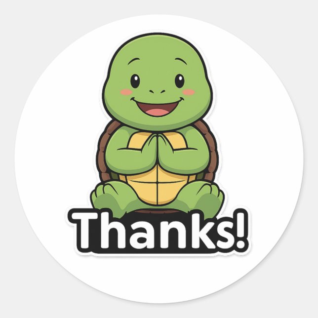 Turtle saying Thanks Classic Round Sticker (Front)
