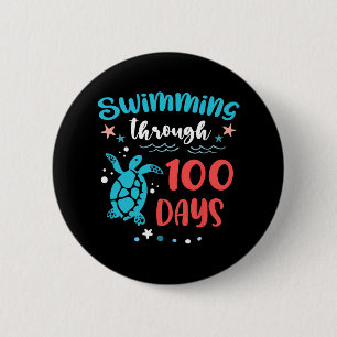 Turtle Sea Swimming Through 100 Days Of School Tea 2 Inch Round Button