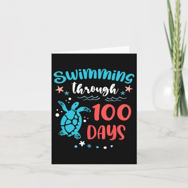 Turtle Sea Swimming Through 100 Days Of School Tea Card (Front)