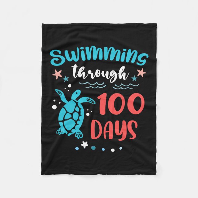 Turtle Sea Swimming Through 100 Days Of School Tea Fleece Blanket (Front)