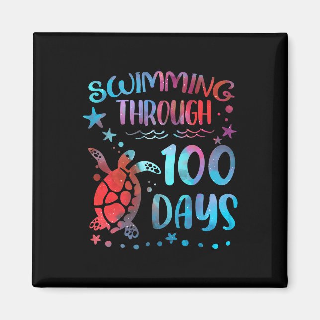 Turtle Sea Swimming Through 100 Days Of School Tea Magnet (Front)