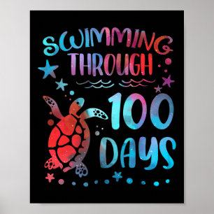 Turtle Sea Swimming Through 100 Days Of School Tea Poster