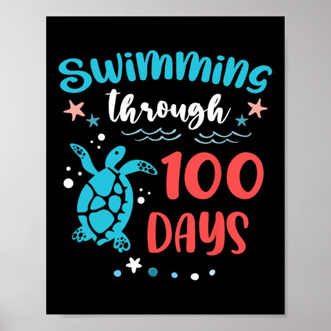 Turtle Sea Swimming Through 100 Days Of School Tea Poster (Front)