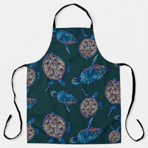 Turtle seamless pattern on dark background. illust apron