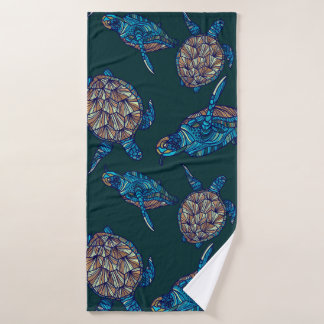 Turtle seamless pattern on dark background. illust bath towel
