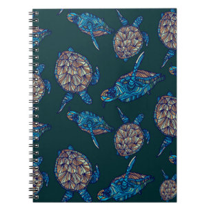 Turtle seamless pattern on dark background. illust notebook