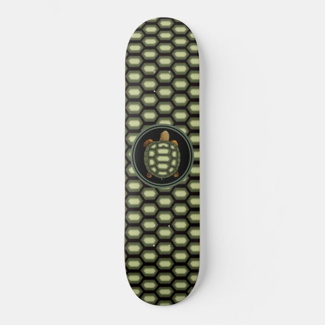 Turtle & Shell Pattern in Green & Black Skateboard (Front)