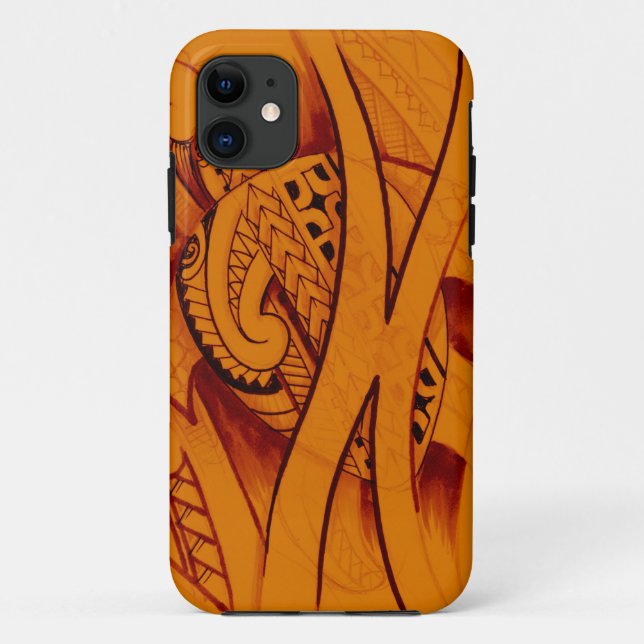 turtle sketch design with spearheads on orange Case-Mate iPhone case (Back)