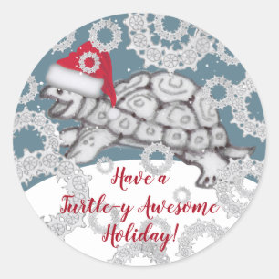 Turtle & Snowflake Santa Hat Winter Snow Christmas Classic Round Sticker