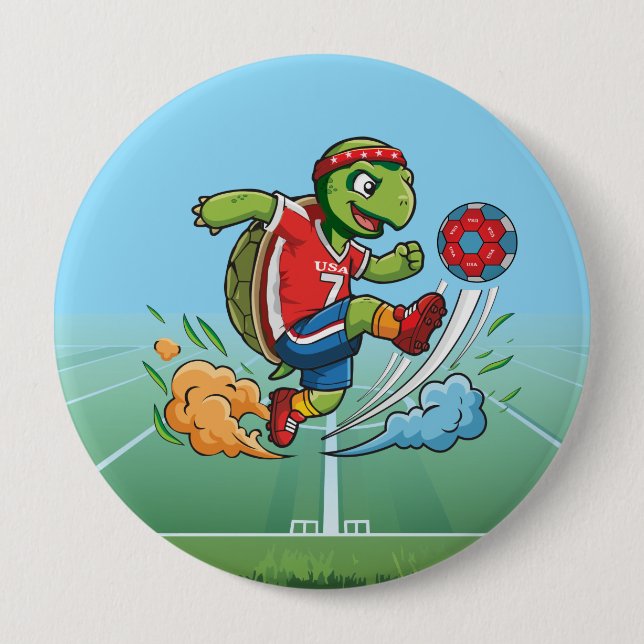 Turtle Soccer player with team USA 4 Inch Round Button (Front)