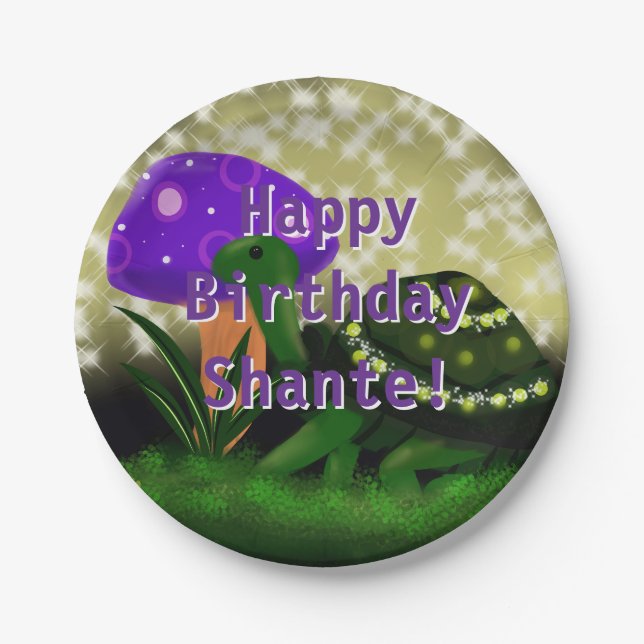 Turtle, Sparkly Birthday Paper Plates (Front)