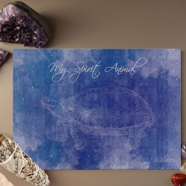 Turtle Spirit Animal Tempered Glass Cutting Board (Turtle Spirit Animal Blue and White Glass Cutting Board for the mystic and turtle lover.)