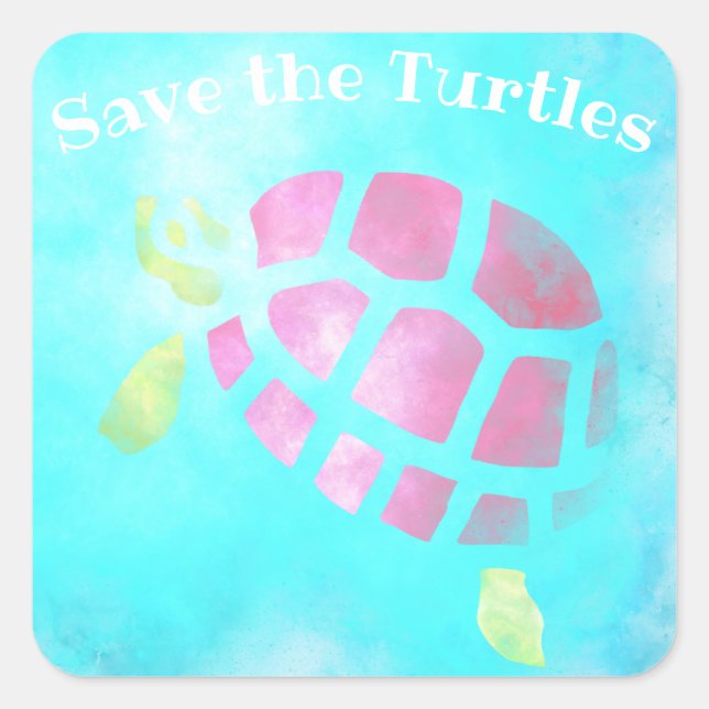 Turtle Sticker, Save the Turtles Square Sticker (Front)