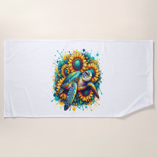 Turtle Sunflower Beach Towel (Front)