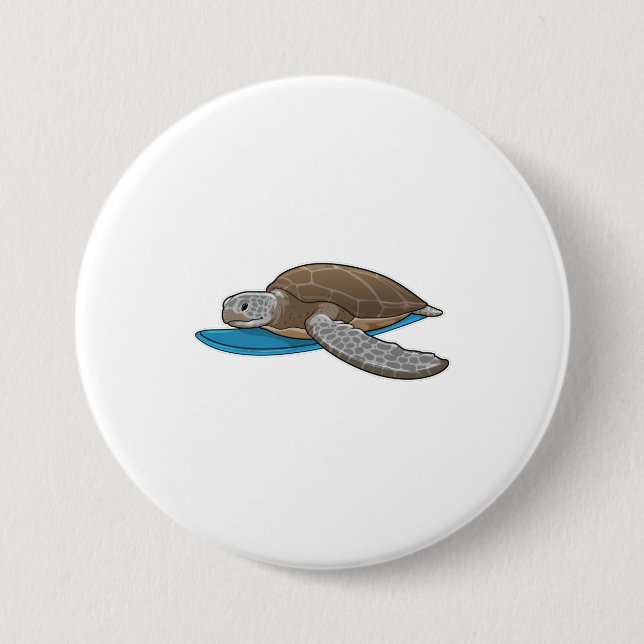 Turtle Surfer Surfboard 3 Inch Round Button (Front)