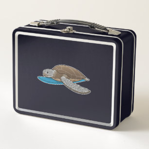 Turtle Surfer Surfboard Metal Lunch Box