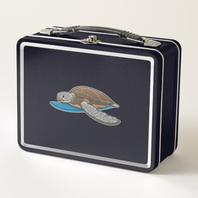 Turtle Surfer Surfboard Metal Lunch Box (Front)