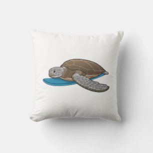 Turtle Surfer Surfboard Throw Pillow
