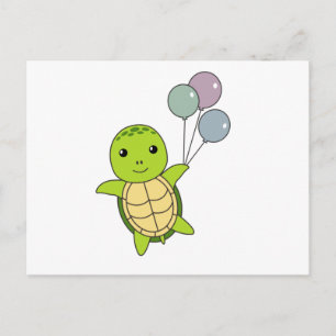 Turtle Sweet Animal Flies Balloons Children Postcard