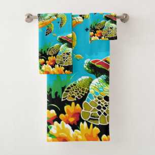 Turtle swimming in the sea bath towel set