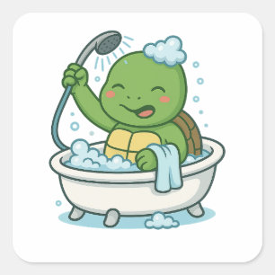 Turtle taking a bath  square sticker
