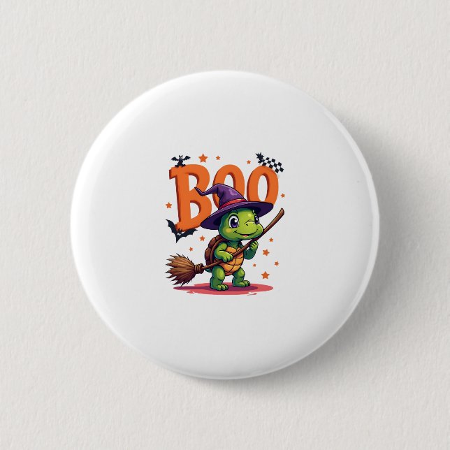 Turtle Tortoise Boo Witch Trick Or Treat Halloween 2 Inch Round Button (Front)