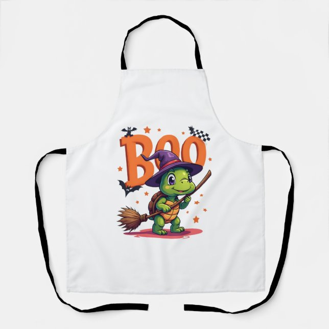 Turtle Tortoise Boo Witch Trick Or Treat Halloween Apron (Front)
