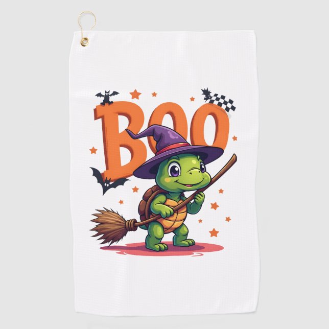 Turtle Tortoise Boo Witch Trick Or Treat Halloween Golf Towel (Front)