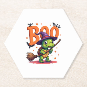 Turtle Tortoise Boo Witch Trick Or Treat Halloween Paper Coaster