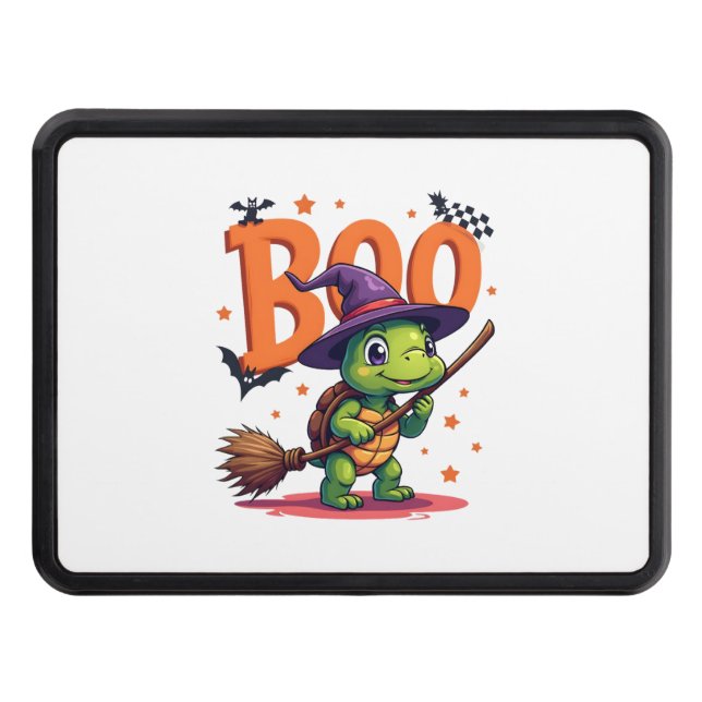 Turtle Tortoise Boo Witch Trick Or Treat Halloween Trailer Hitch Cover (Front)