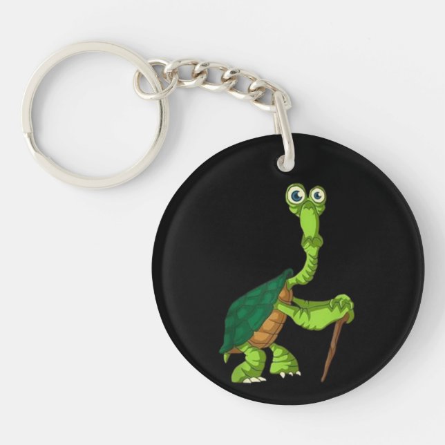 Turtle Tortoise Retired Funny Standing Turtle Reti Keychain (Front)