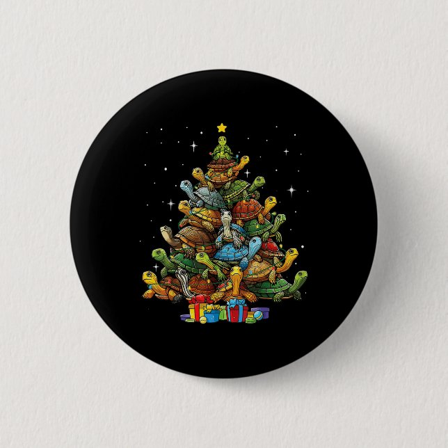 Turtle Tree Christmas Tree Adorable Turtle Christm 2 Inch Round Button (Front)