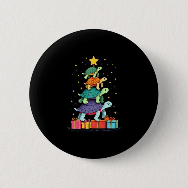 Turtle Tree Christmas Tree Adorable Turtle Christm 2 Inch Round Button (Front)