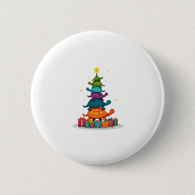 Turtle Tree Christmas Tree Adorable Turtle Christm 2 Inch Round Button (Front)