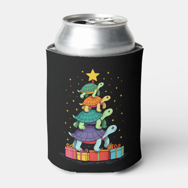 Turtle Tree Christmas Tree Adorable Turtle Christm Can Cooler (Can Front)