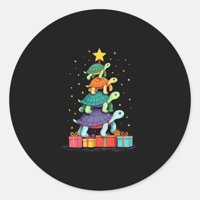 Turtle Tree Christmas Tree Adorable Turtle Christm Classic Round Sticker (Front)