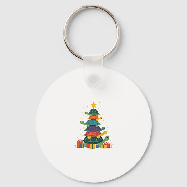 Turtle Tree Christmas Tree Adorable Turtle Christm Keychain (Front)