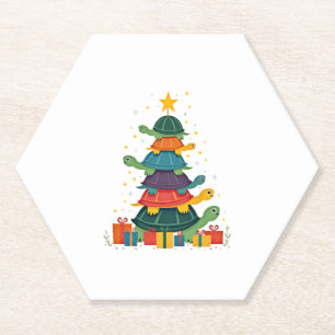 Turtle Tree Christmas Tree Adorable Turtle Christm Paper Coaster