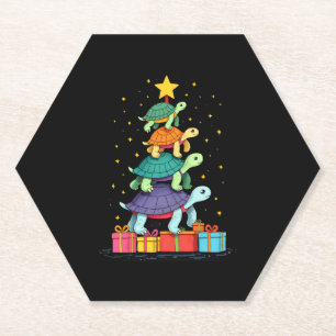 Turtle Tree Christmas Tree Adorable Turtle Christm Paper Coaster