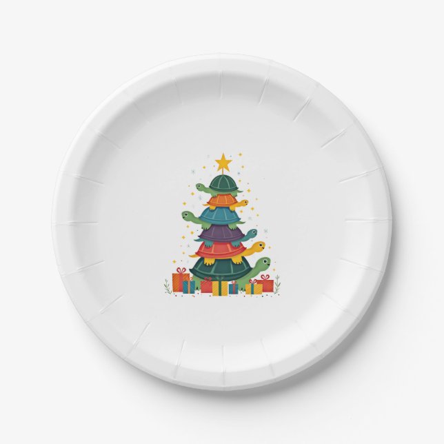 Turtle Tree Christmas Tree Adorable Turtle Christm Paper Plate (Front)