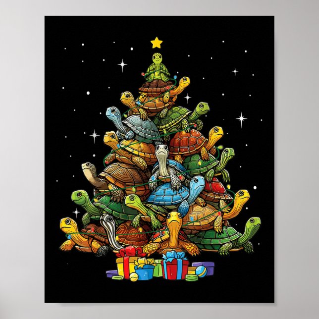 Turtle Tree Christmas Tree Adorable Turtle Christm Poster (Front)