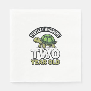 Turtle Two Year Old Birthday Vintage Engraving Shi Napkin