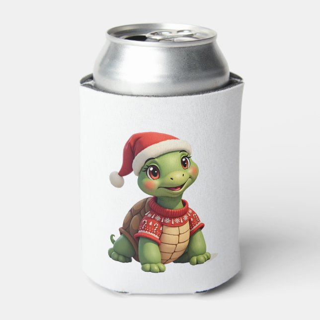 Turtle Ugly Sweater Santa Hat Christmas T-Shirt (1 Can Cooler (Can Front)