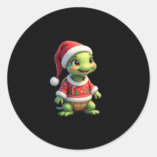 Turtle Ugly Sweater Santa Hat Christmas T-Shirt (1 Classic Round Sticker
