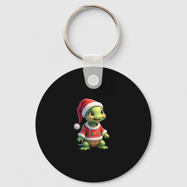 Turtle Ugly Sweater Santa Hat Christmas T-Shirt (1 Keychain (Front)