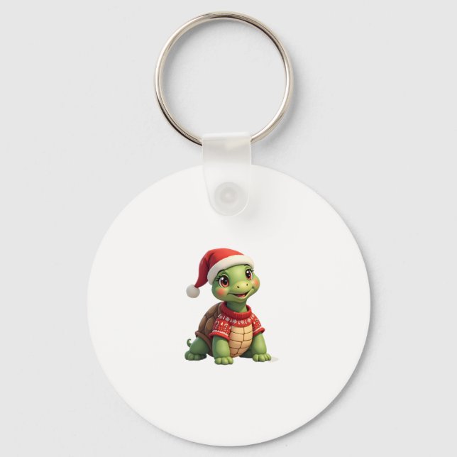 Turtle Ugly Sweater Santa Hat Christmas T-Shirt (1 Keychain (Front)