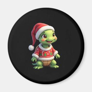Turtle Ugly Sweater Santa Hat Christmas T-Shirt (1 Magnet