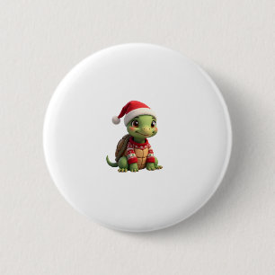 Turtle Ugly Sweater Santa Hat Christmas T-Shirt (2 2 Inch Round Button